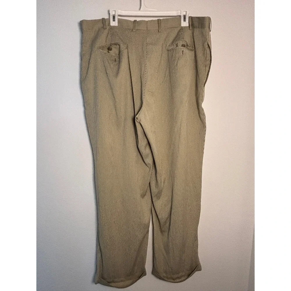 Lineage Milan New York Mens Tan Striped‎ Pleated Cuffed Dress Pants 42x30